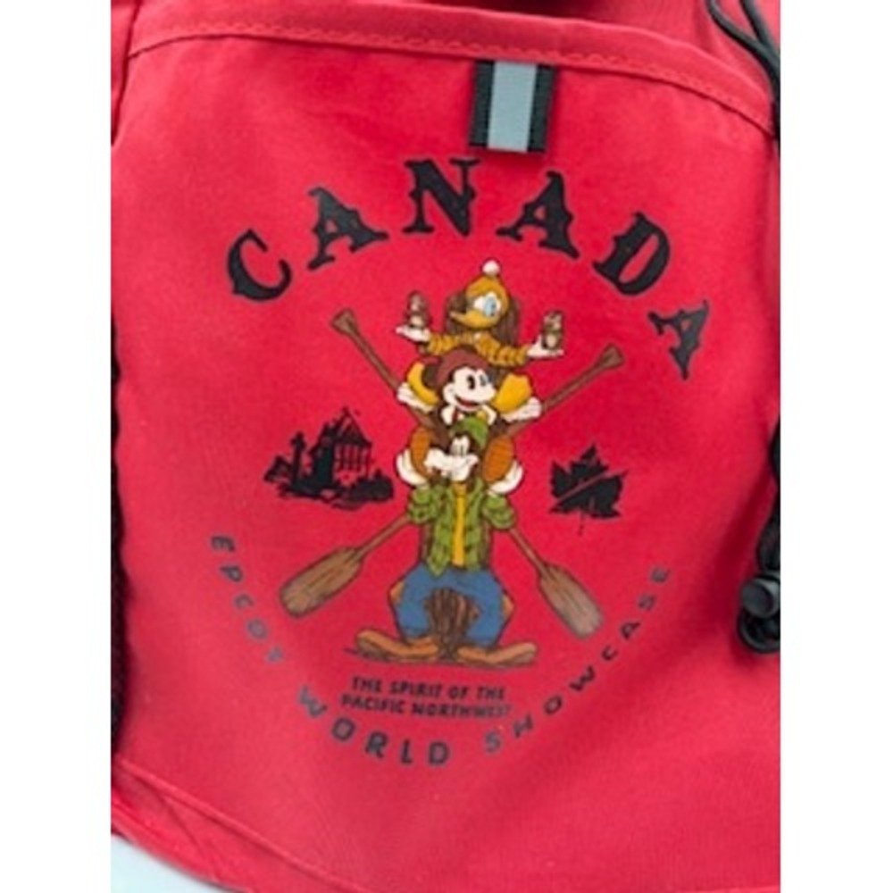 DISNEY Epcot World Showcase Canada Backpack OS Mickey Goofy Donald Drawstring - Picture 2 of 7